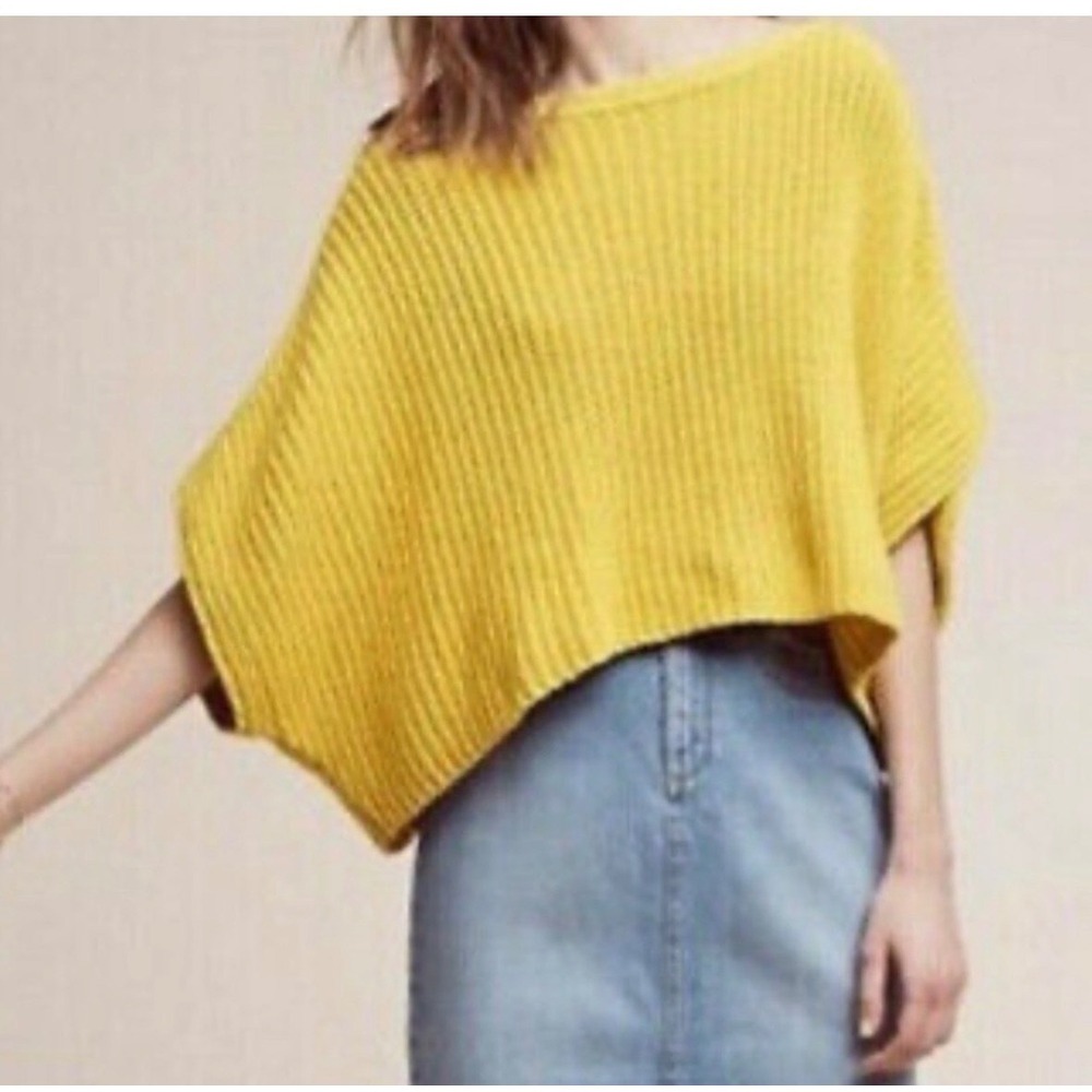 Anthropologie Moth Yellow Chunky Knit Cropped Dolman Sweaer -sz. L